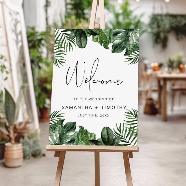 Summer Tropical Leaves Portrait Wedding Welcome  Foam Board (Creator Uploaded)