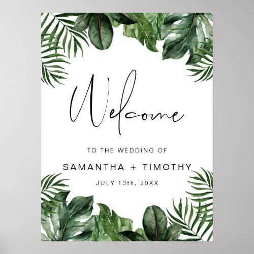 Summer Tropical Leaves Portrait Wedding Welcome  Poster