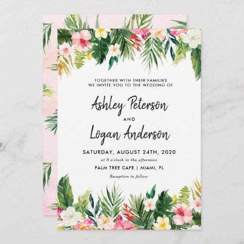 Summer Tropical Leaves Wedding Invitation Card