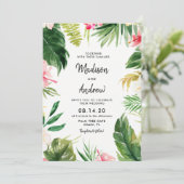 Summer Tropical Leaves Wedding Invitation Card (Standing Front)