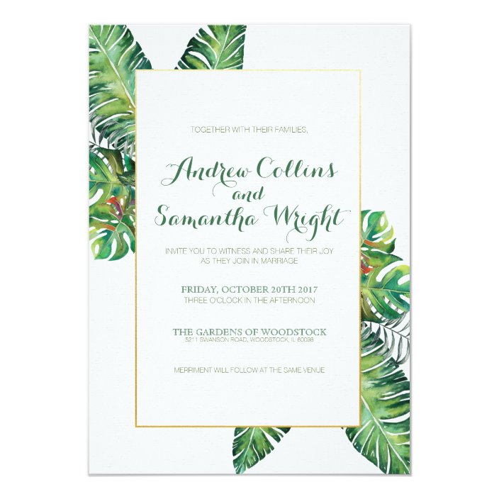 Summer Tropical Leaves Wedding Party Invitation