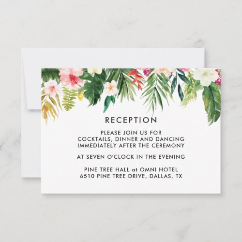 Summer Tropical Leaves Wedding Reception Cards