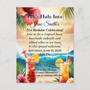 Summer Tropical Luau Beach Party 21st Birthday Holiday Postcard
