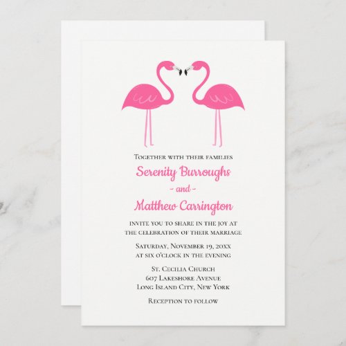 Summer Tropical Luau Beach Pink Flamingo Wedding Invitation