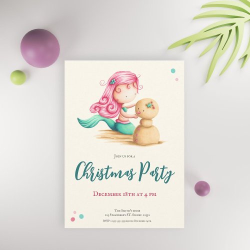 Summer Tropical Mermaid at the Beach Christmas  Invitation