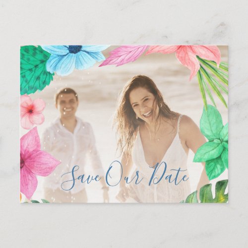 Summer tropical modern photo wedding save date announcement postcard