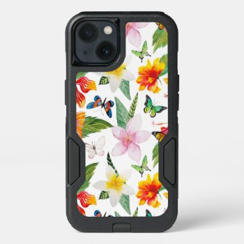 Summer Tropical Orange Floral Watercolor Butterfly Iphone 13 Case by pink_water at Zazzle