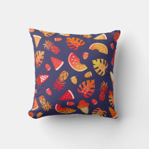 Summer Tropical Orange Fruit on Navy Blue Throw Pillow