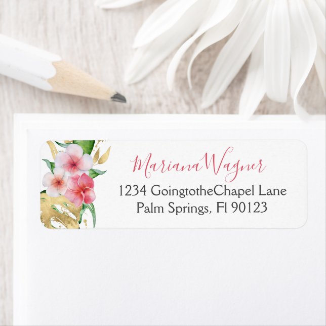 Summer Tropical Palm Leaves Flowers Label (Insitu)