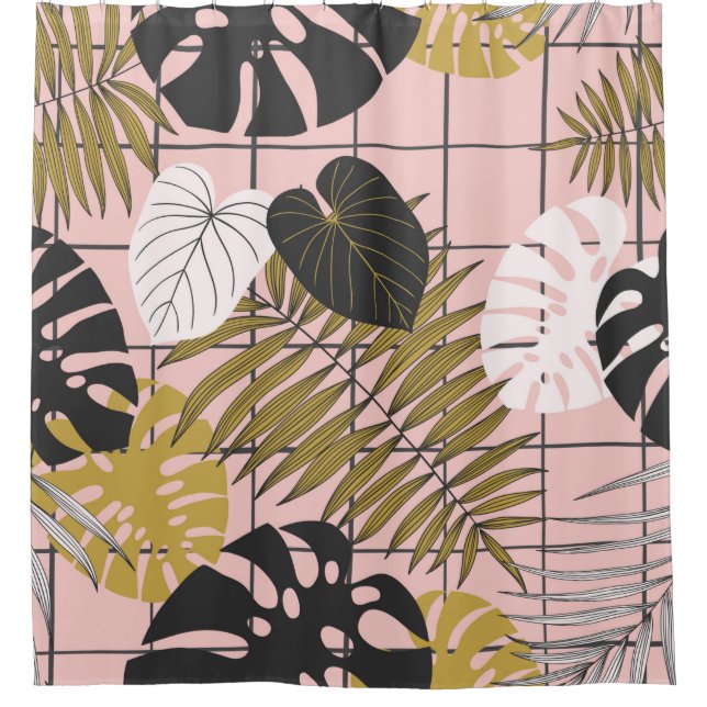 Summer tropical palm leaves pattern shower curtain (Front)