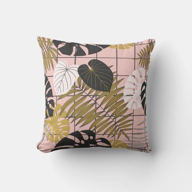 Summer tropical palm leaves pattern throw pillow (Front)
