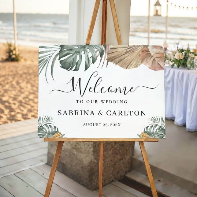 Summer Tropical Palm Leaves Wedding Welcome Foam Board (Creator Uploaded)