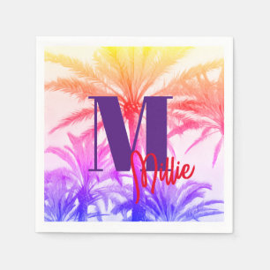 summer tropical palm tree in retro neon 80's napkins
