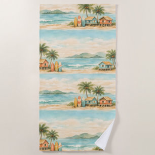 Summer Tropical Palm Trees Vintage Surfboards Beach Towel