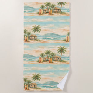 Summer Tropical Palm Trees Vintage Surfboards Beach Towel
