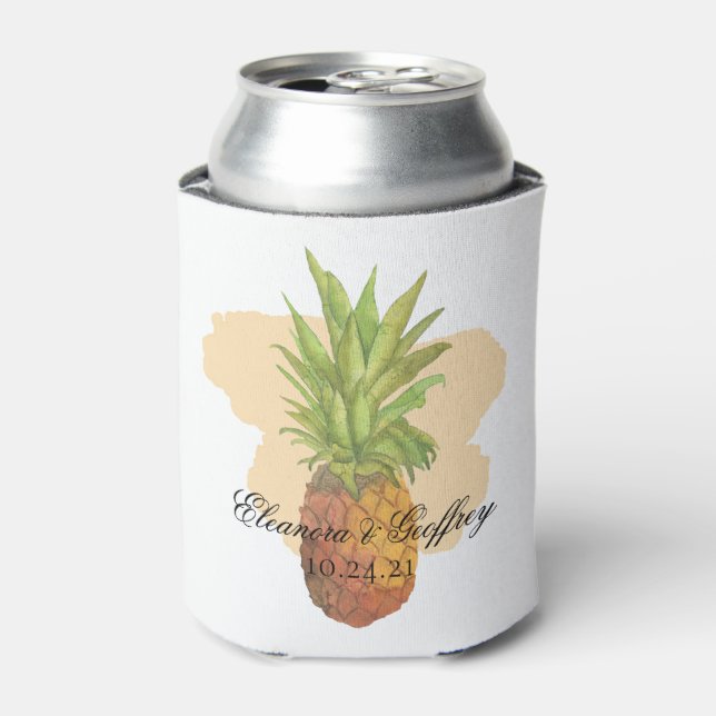 Summer Tropical Pineapple Coastal Wedding Can Cooler (Can Front)