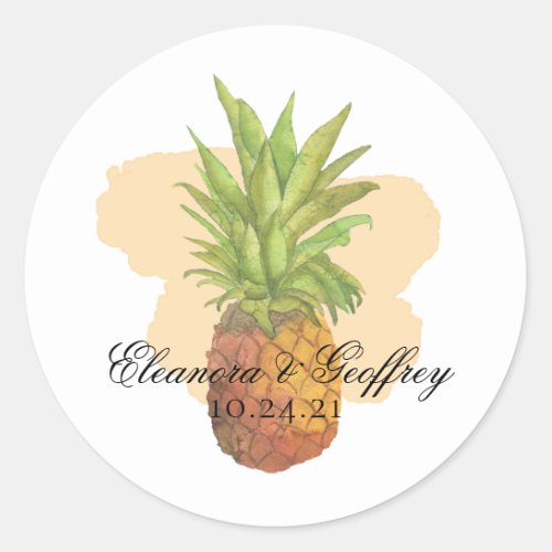 Summer Tropical Pineapple Coastal Wedding Classic Round Sticker