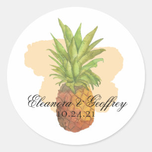 Summer Tropical Pineapple Coastal Wedding Classic Round Sticker