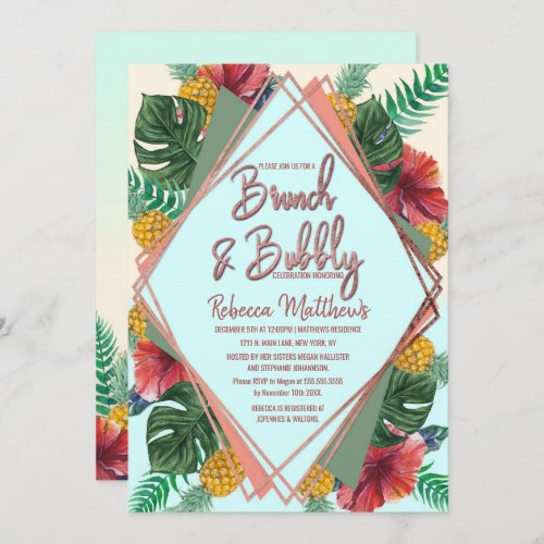 Summer Tropical Pineapple Floral Brunch and Bubbly Invitation