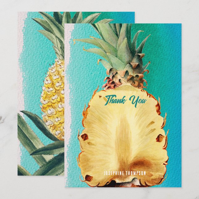 Summer Tropical Pineapple Fruit  Thank You Card (Front/Back)
