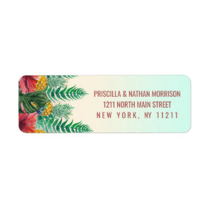 Summer Tropical Pineapple Leaves Floral Address Label