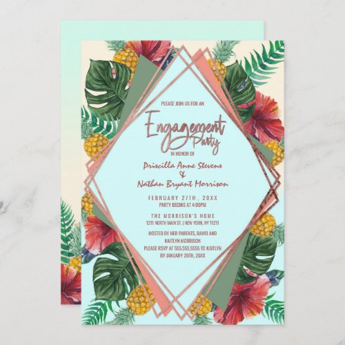 Summer Tropical Pineapple Leaves Floral Engagement Invitation