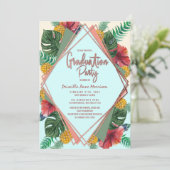 Summer Tropical Pineapple Leaves Floral Graduation Invitation (Standing Front)