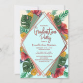 Summer Tropical Pineapple Leaves Floral Graduation Invitation (Front)