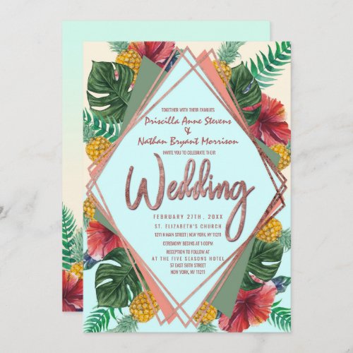 Summer Tropical Pineapple Leaves Floral Wedding Invitation