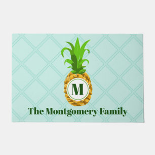 Summer Tropical Pineapple & Monogram Family Name Doormat