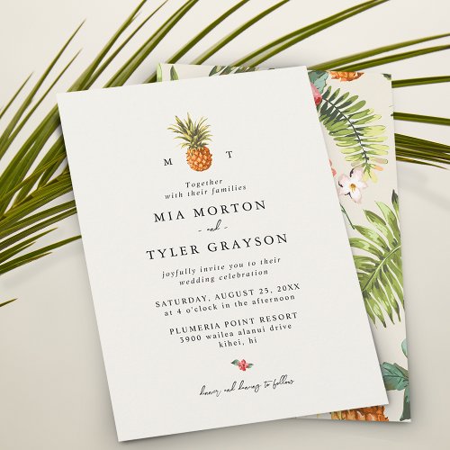 Summer Tropical Pineapple Pattern Wedding Invitation