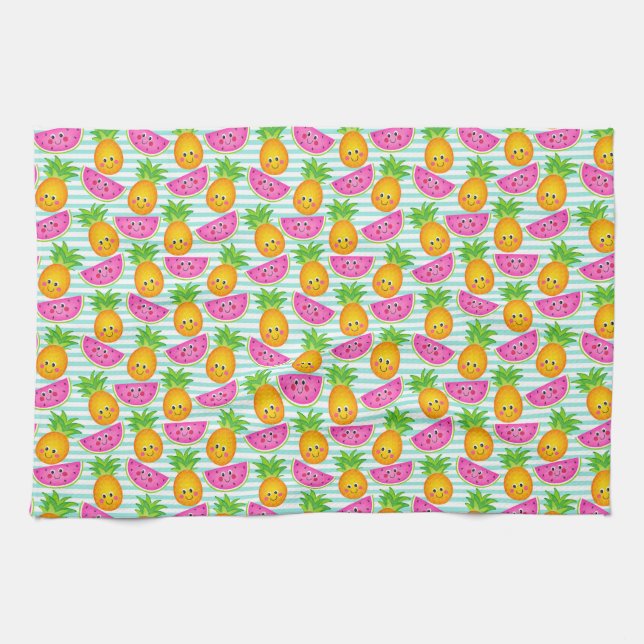 Summer Tropical Pineapple & Watermelon Pattern Kitchen Towel (Horizontal)