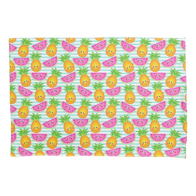 Summer Tropical Pineapple & Watermelon Pattern Pillow Case (Front)