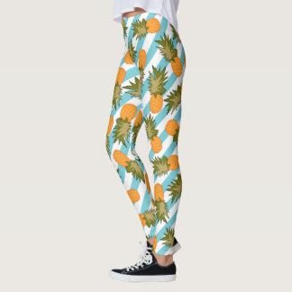 Summer Tropical Pineapples & Stripes Leggings