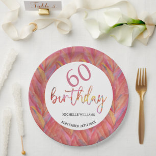 Summer Tropical Pink Floral Feathers Watercolor Paper Plates