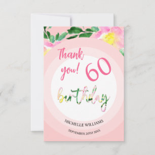 Summer Tropical Pink Floral Watercolor Thank You Card