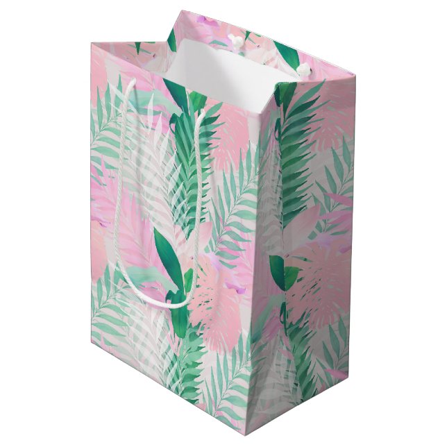 Summer Tropical Pink Mint Palm Foliage Greenery Medium Gift Bag (Front Angled)