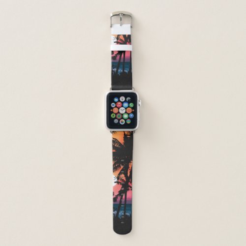 Summer Tropical Pink Orange Palm Trees Sunset Apple Watch Band