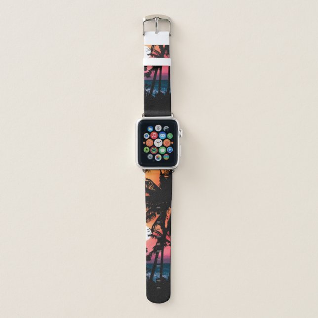 Summer Tropical Pink Orange Palm Trees Sunset Apple Watch Band (Front)