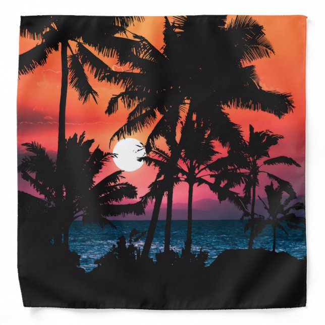 Summer Tropical Pink Orange Palm Trees Sunset Bandana (Front)