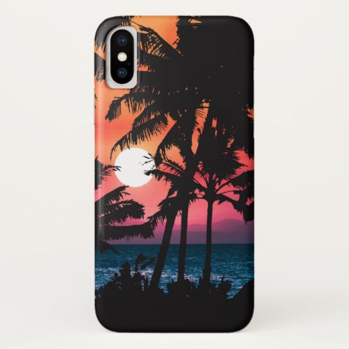 Summer Tropical Pink Orange Palm Trees Sunset iPhone X Case