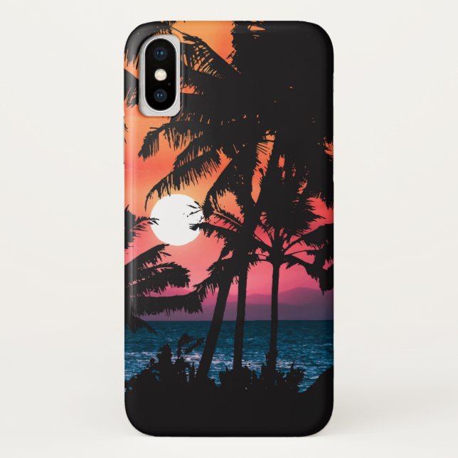 Summer Tropical Pink Orange Palm Trees Sunset Case-Mate iPhone Case (Back)