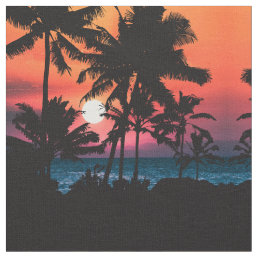 Summer Tropical Pink Orange Palm Trees Sunset Fabric