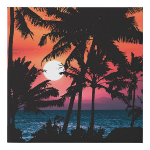 Summer Tropical Pink Orange Palm Trees Sunset Faux Canvas Print