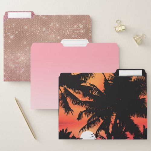 Summer Tropical Pink Orange Palm Trees Sunset File Folder