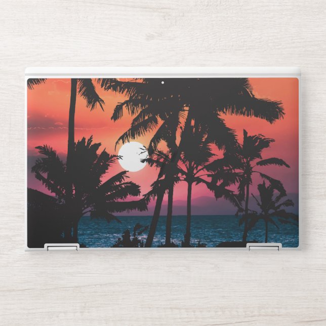 Summer Tropical Pink Orange Palm Trees Sunset HP Laptop Skin (Front)