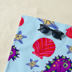 Summer Tropical Seahorse Shell Starfish Relax Beach Towel