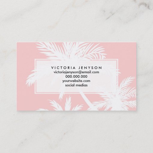 Summer tropical simple white plam trees on pink business card | Zazzle