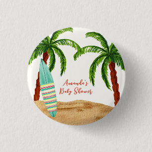 Summer Tropical Surf Baby On Board Baby Shower Button