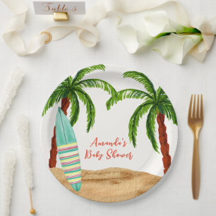 Summer Tropical Surf Baby On Board Baby Shower  Paper Plates
